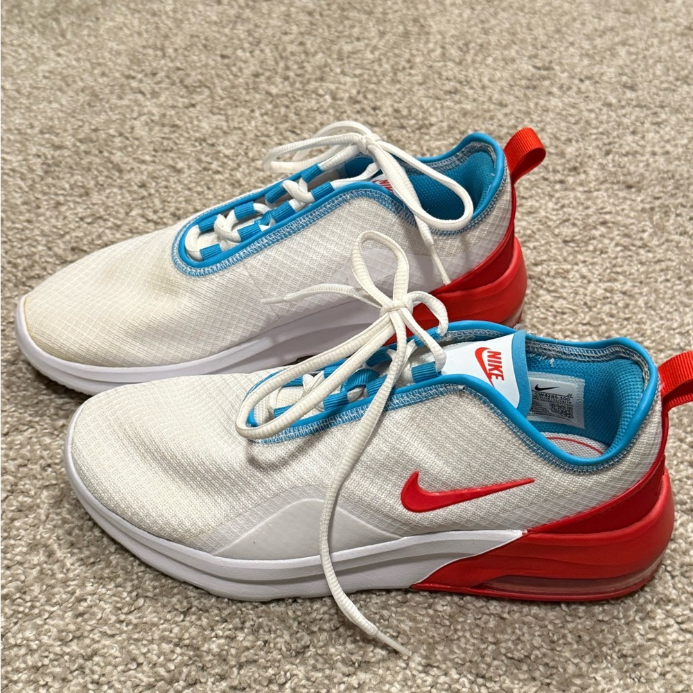 Nike Kids White and Blue Sneakers with Red Accents